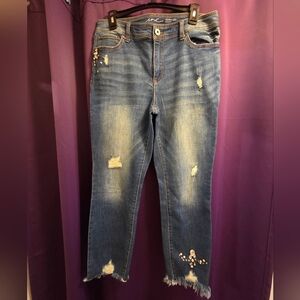 INC Women's Blue Distressed Skinny Jeans With Stones.
